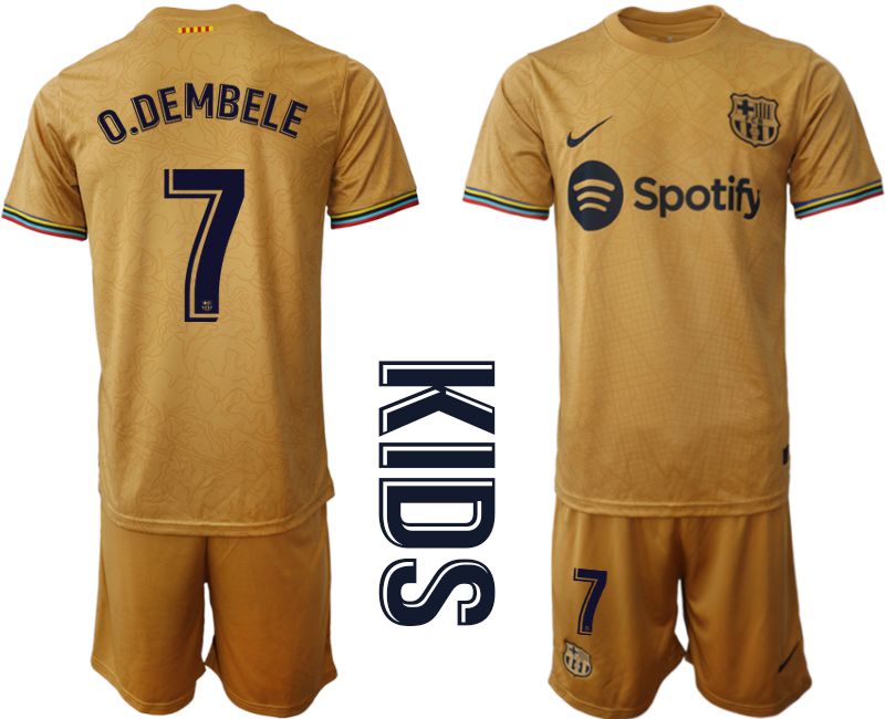 Youth 2022-2023 Club Barcelona away yellow 7 Soccer Jersey